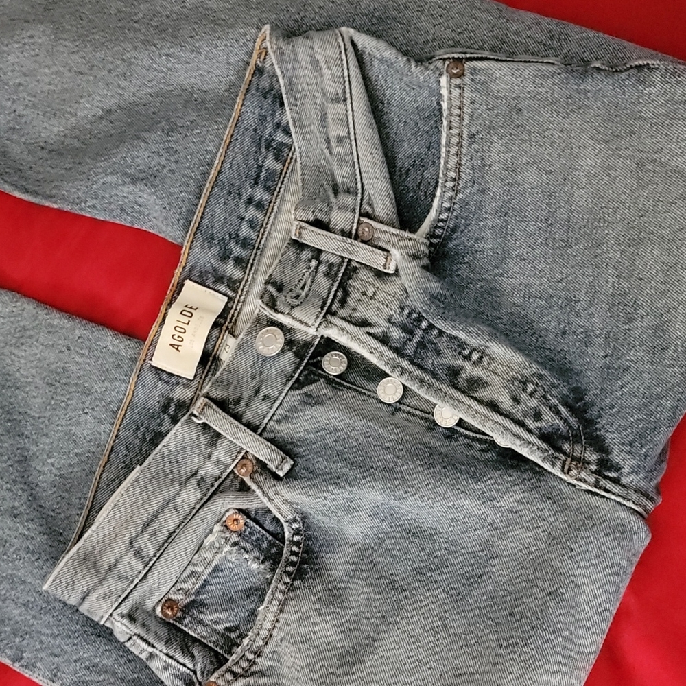Agolde Distressed/High-Rise Button-Fly Jeans - Picture 2 of 14